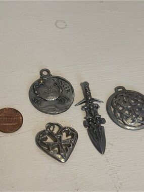 Rare Vintage Pendant Pewter Lot Celtic Knot Sword Cancer Sign Heart Necklace